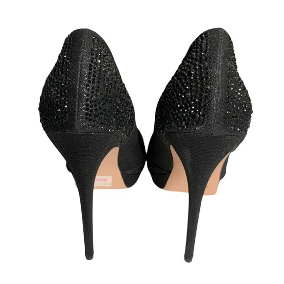 De Blossom Collection Jennifer Platform Heels 10 Black Rhinestones Stilettos - Picture 5 of 8